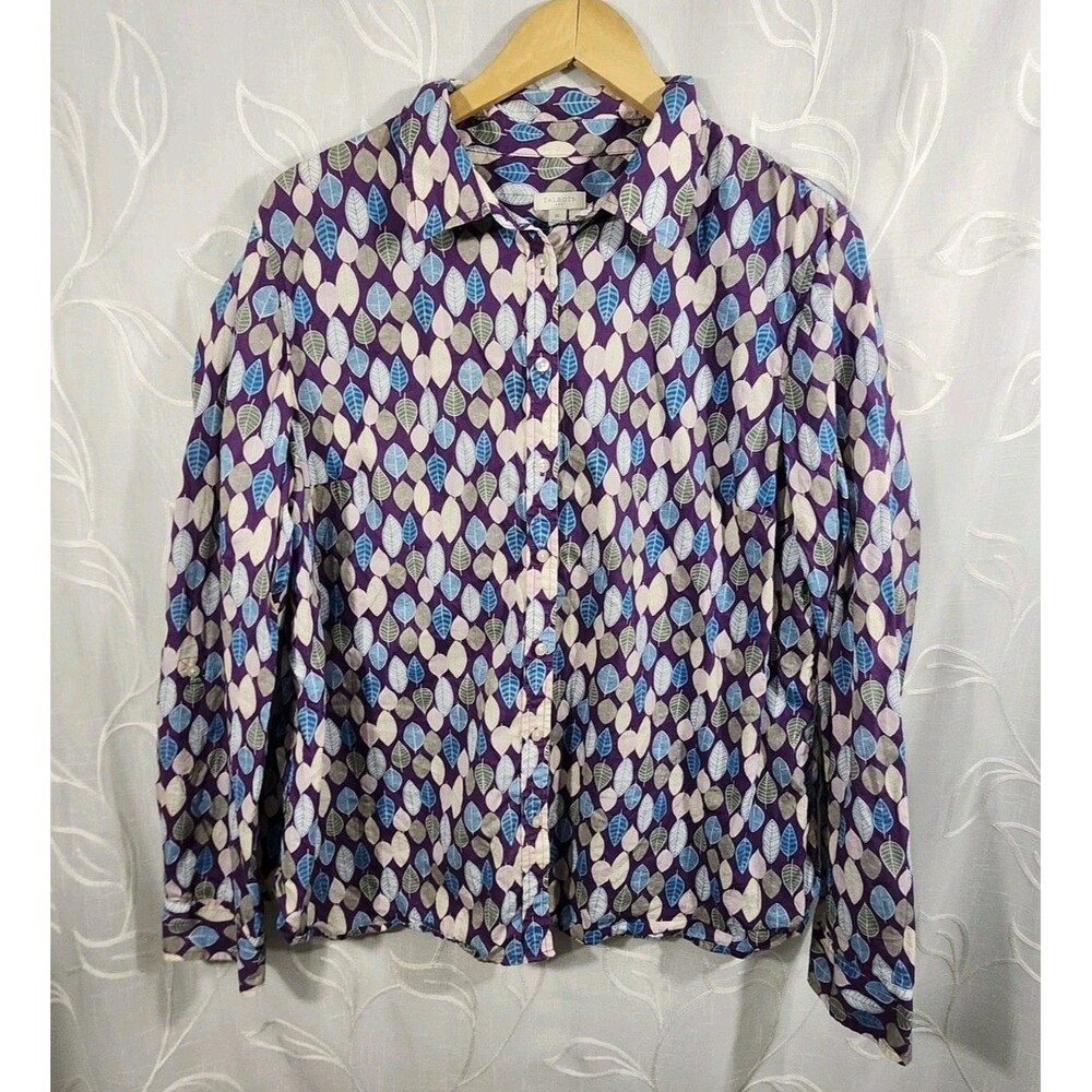 Talbots Classic Button Down Shirt Leaf Floral Print 100% Cotton Size XL